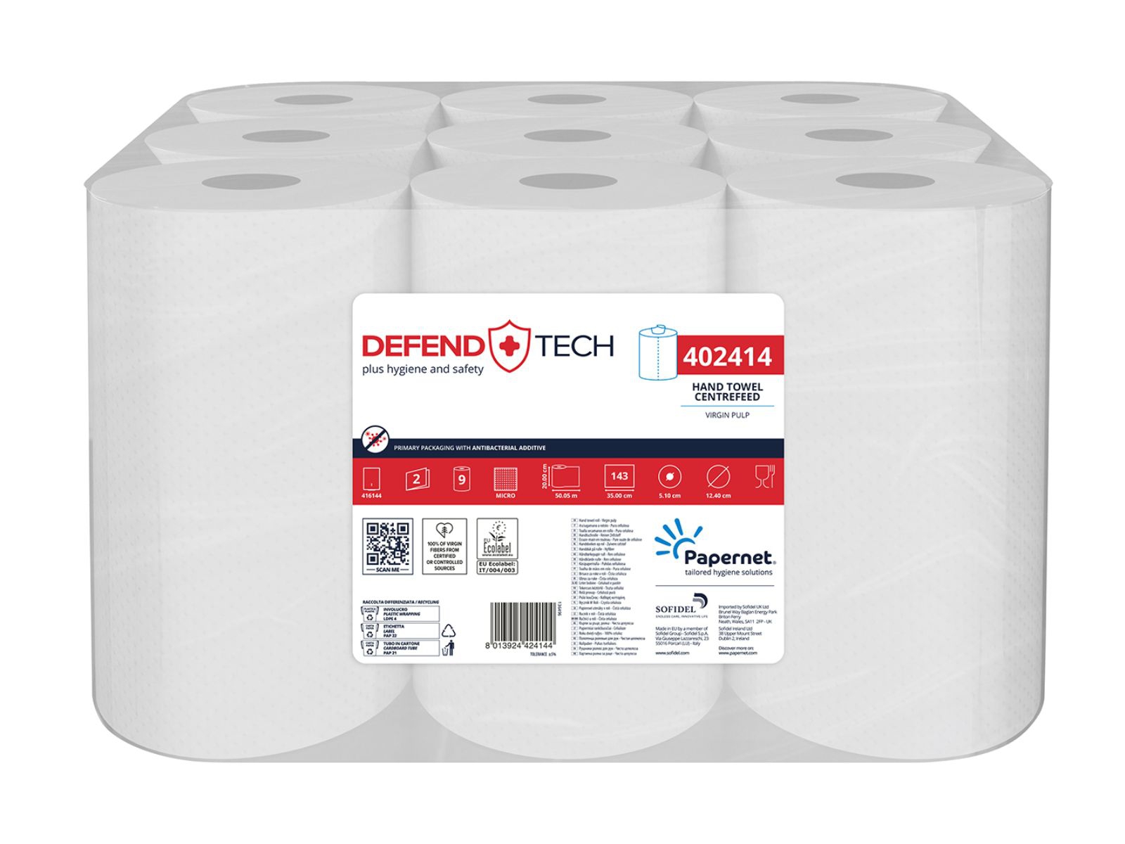 Ręcznik S 2W Papernet 402414 Celuloza Chłonny 2 Warstwy (Karton 9 rolek x 50m)